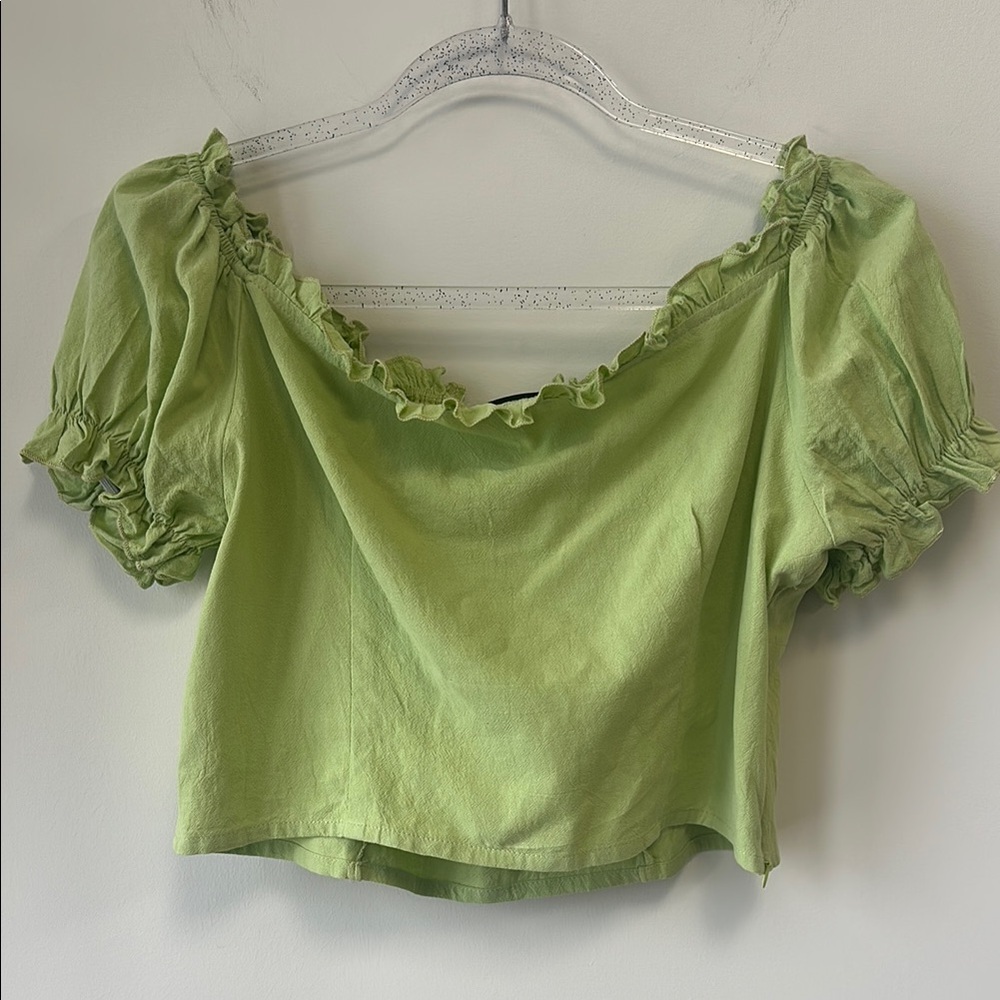 SHEIN Sz XL Off Shoulder Puff Sleeve Ruched Bust Crop Top • NEW! - Picture 6 of 12